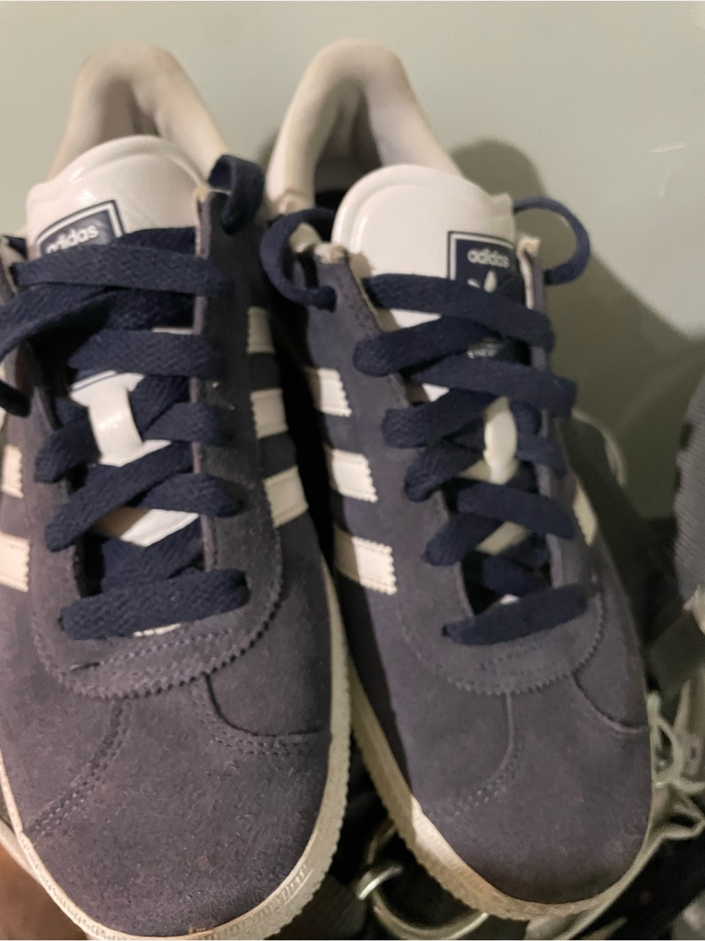 Nearly new, suede blue adidas gazelle sneakers.
